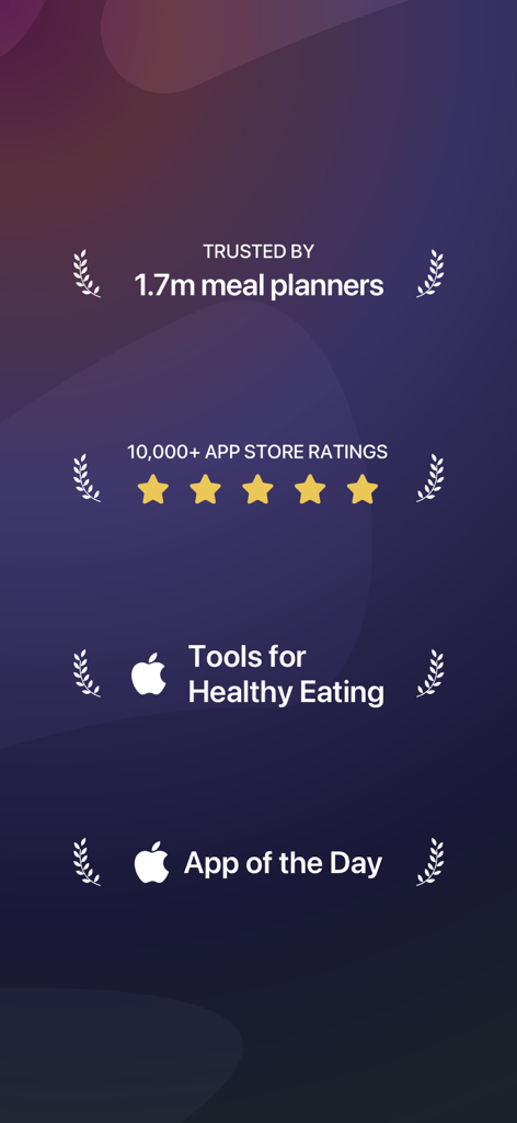 MealPrepPro app social proof showing 1.7 million users and Apple App of the Day award