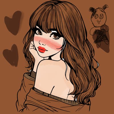 realistic girl with bangs looking over her shoulder