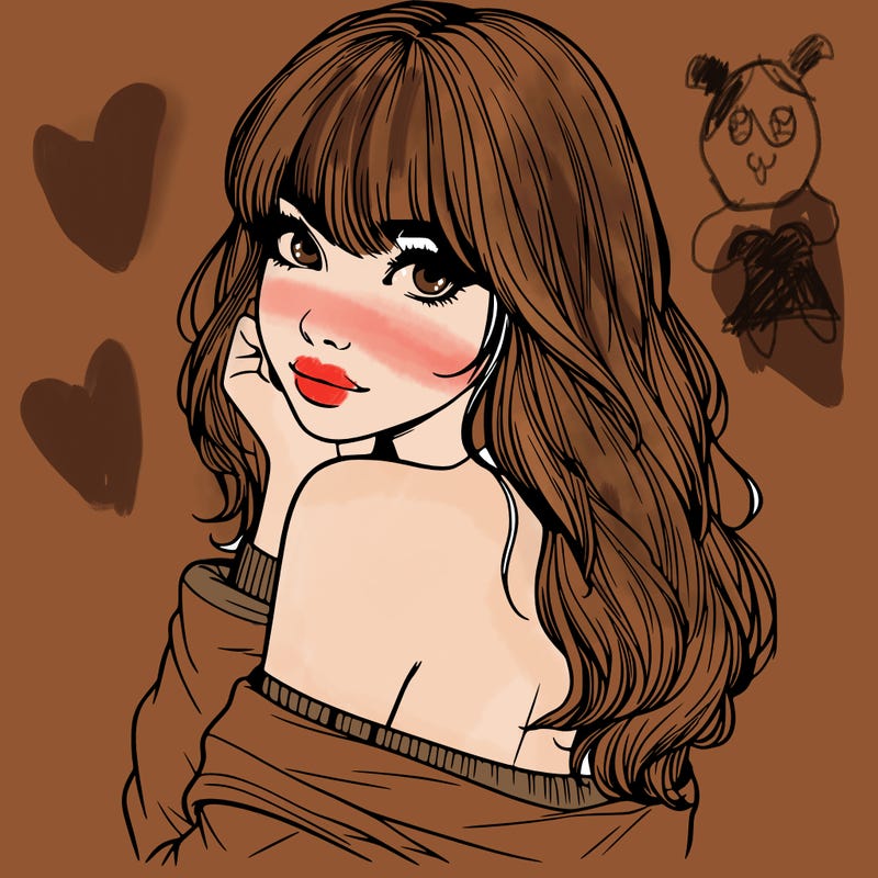 realistic girl with bangs looking over her shoulder