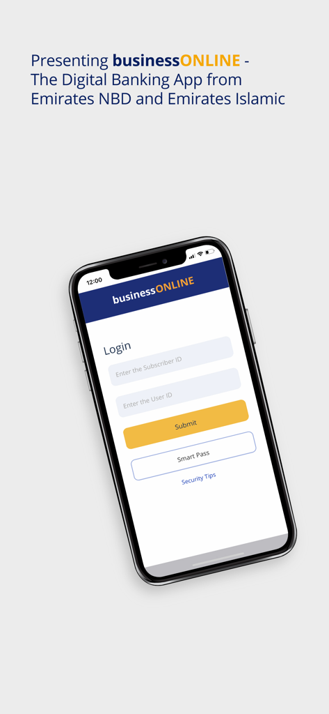 Login screen of businessONLINE digital banking app showing login fields