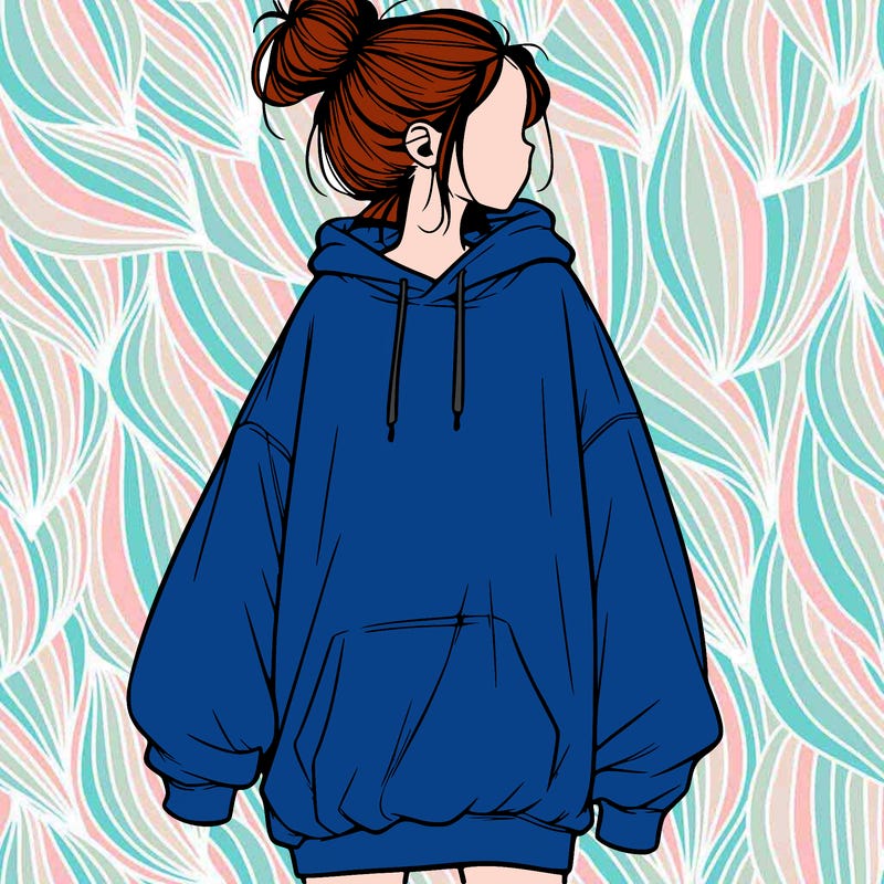 realistic girl with a oversized sweatshirt on and a bun