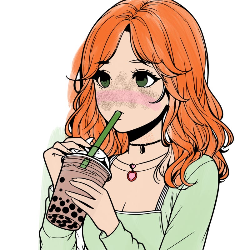 realistic girl drinking boba tea