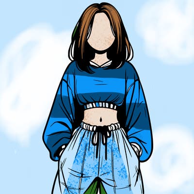 realistic girl faceless with baggy pants and a crop top