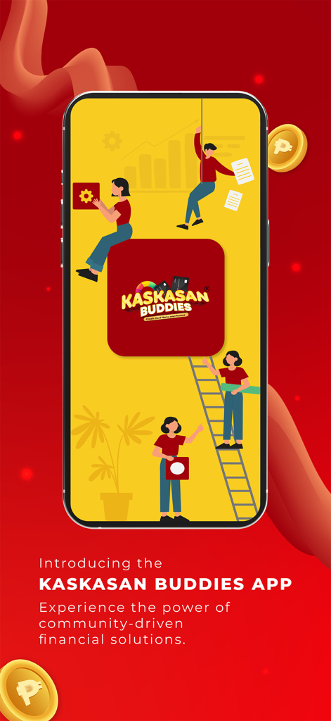 Introduction screen for the KasKasan Buddies financial community and credit card promo app