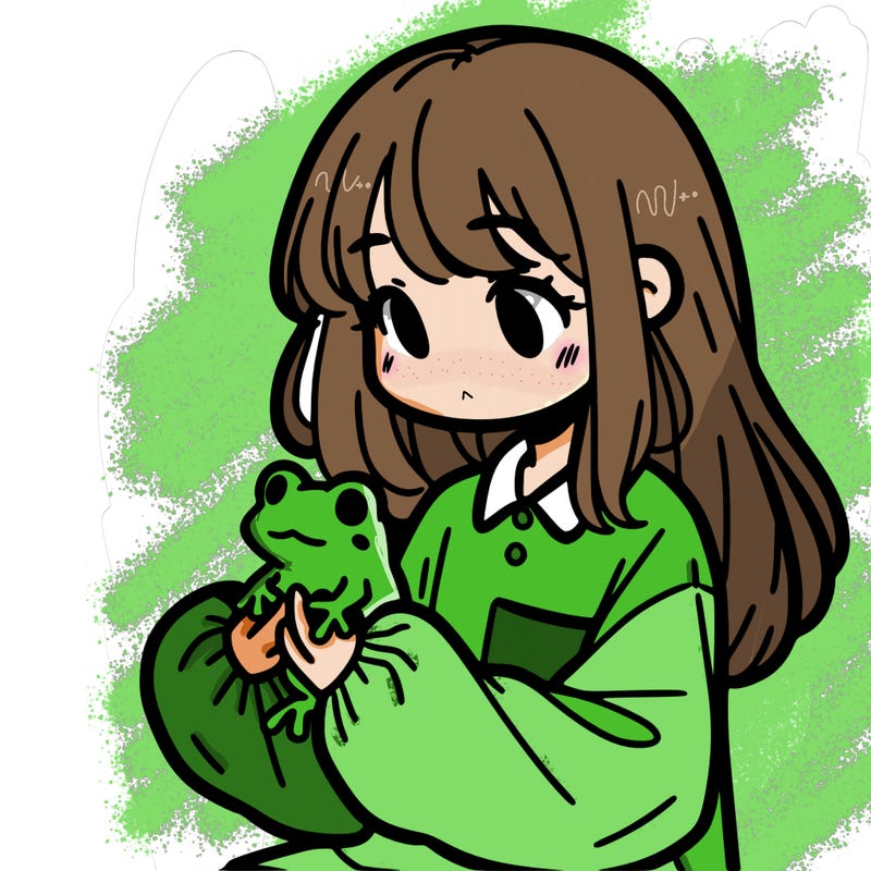 girl with long hair and a oversized shirt. and she is holding a frog