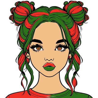 realistic girl with two buns in hair and lips