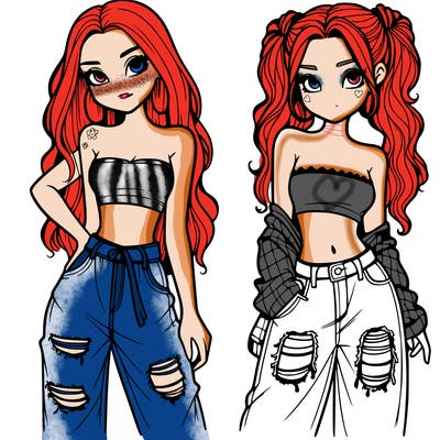 2 girls in crop tops and baggy jeans ripped