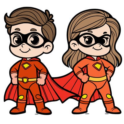 2 superheroes one is a boy of 5 and one is a girl 3 years
