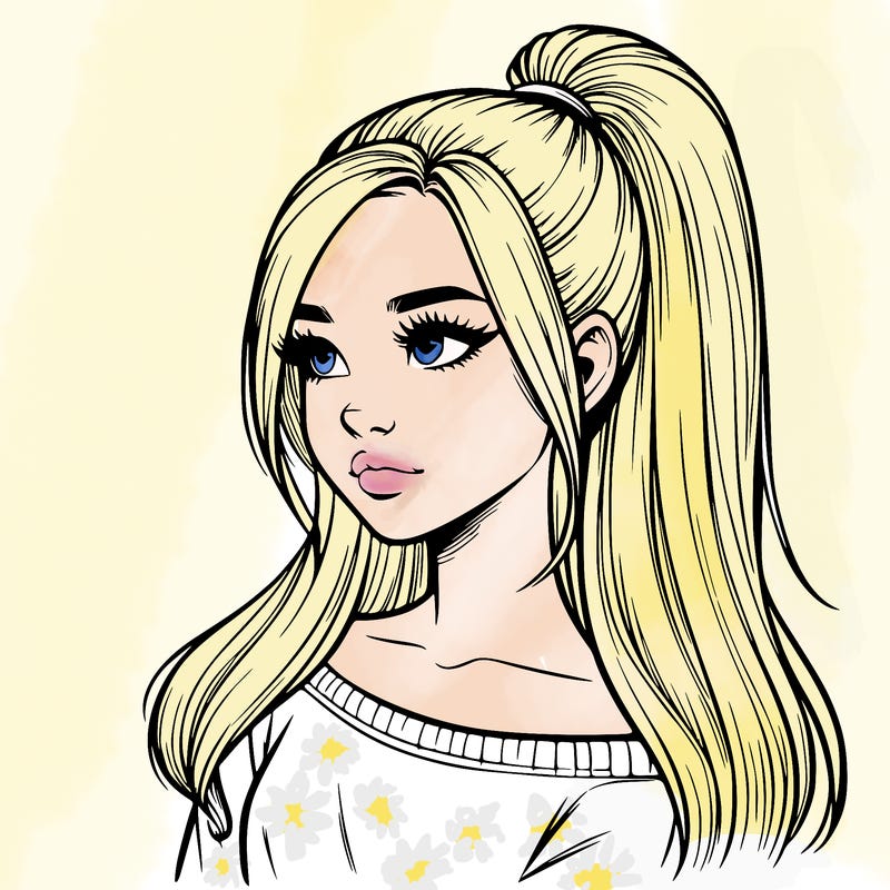 realistic girl with a high ponytail