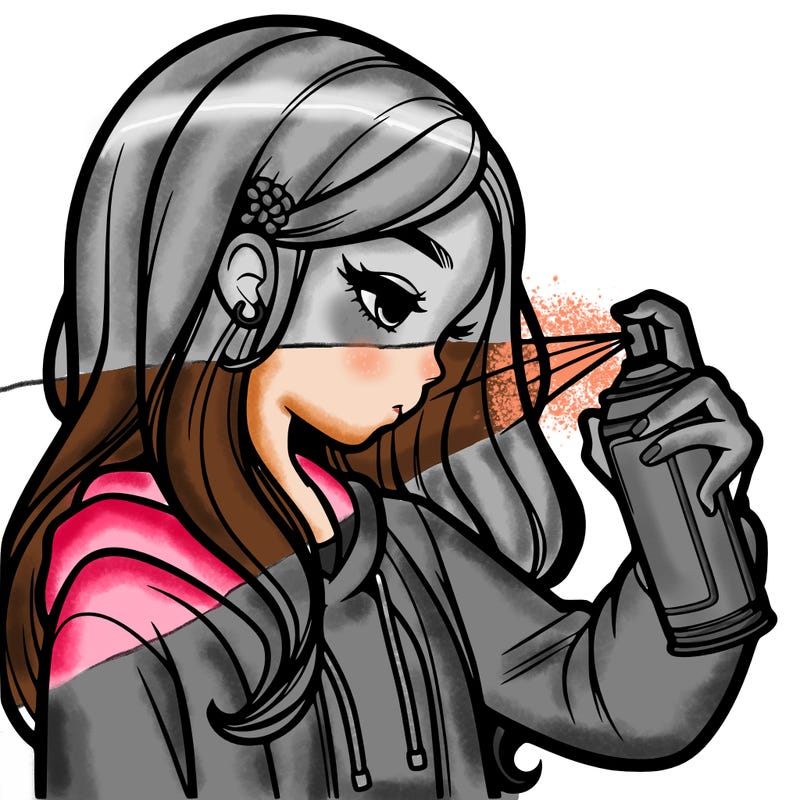 a realistic girl spray painting