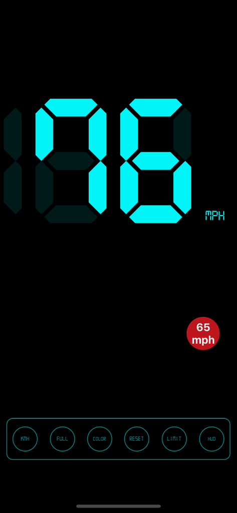 Speedometer .. - Digital speedometer app interface showing speed in mph with a speed limit warning indicator
