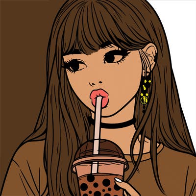 aesthetic realistic girl drinking boba