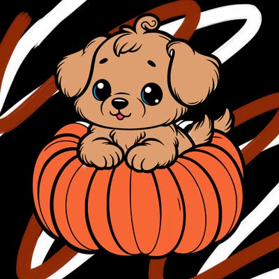 cute little puppy in a pumpkin