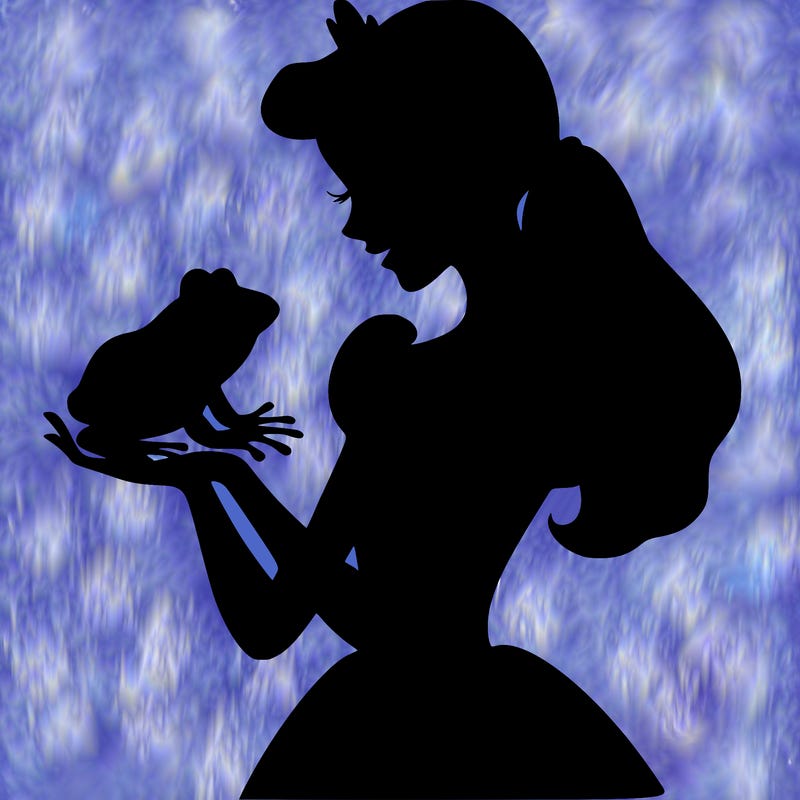 a shadow of a princess holding a frog realistic