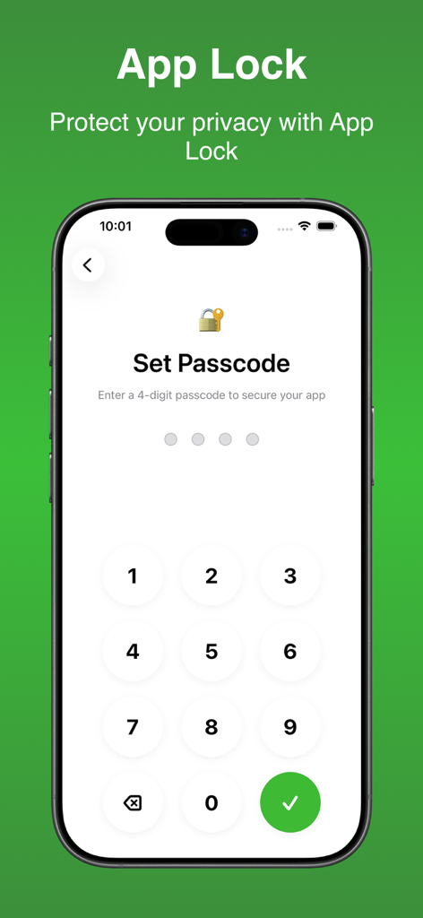 Interface de configuration d'un code à 4 chiffres dans la fonction de verrouillage d'application Web Scan Dual Chat