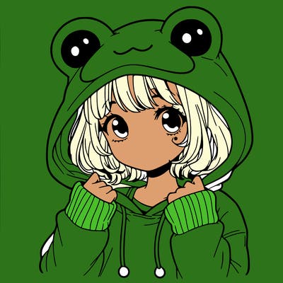 a cute teenage girl wearing a frog hoodie