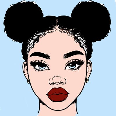 realistic black woman with two buns