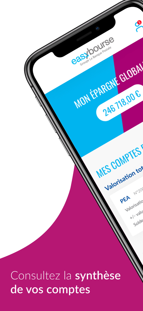 EasyBourse - Écran de l'application EasyBourse affichant un résumé global de l'épargne et du compte