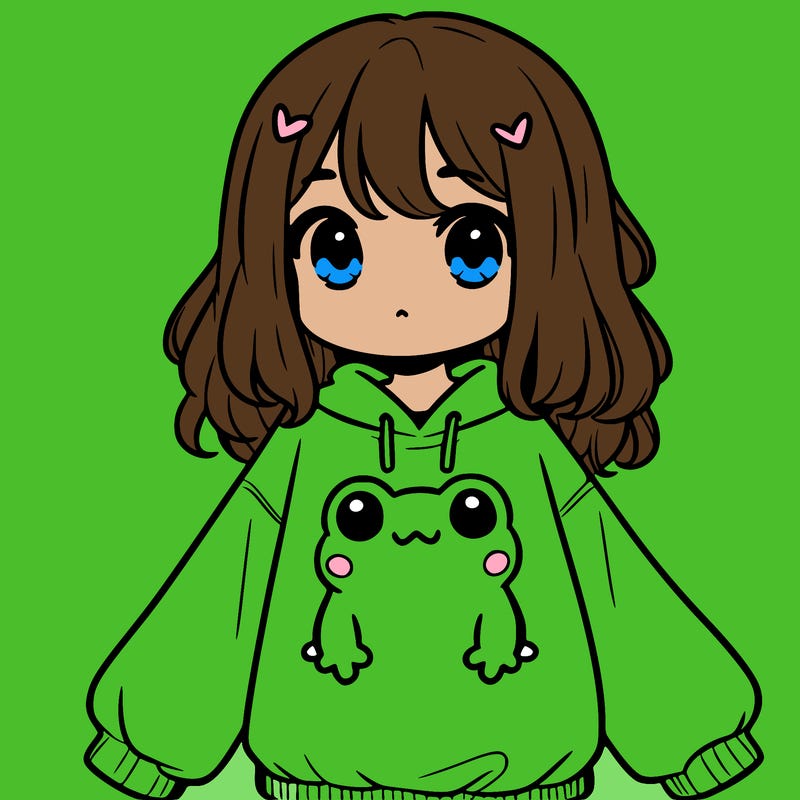 girl wearing frogging sweatshirt