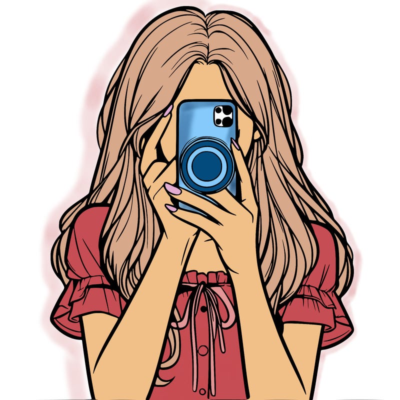 a realistic girl holding her phone taking pictures