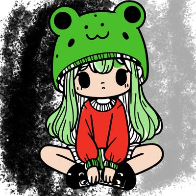 a girl wearing a frog hat and some frog socks