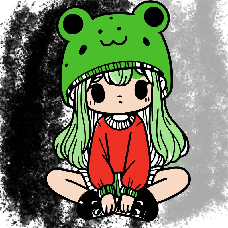 a girl wearing a frog hat and some frog socks