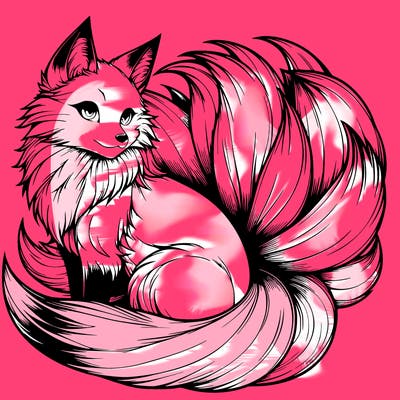 realistic detailed 9 tailed anime fox