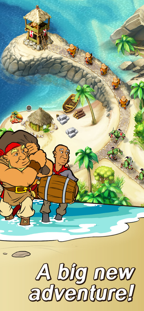 Kingdom Chronicles 2 HD - Fantasy strategy game screen showing characters on a coastal island adventure