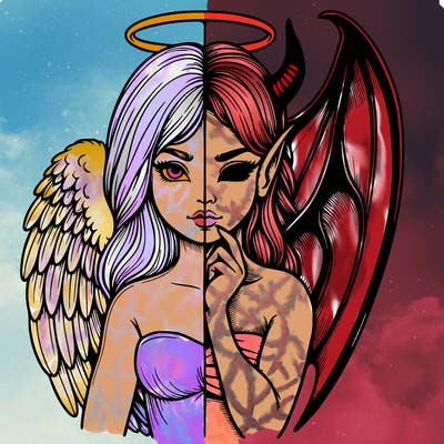 realistic angel half demon