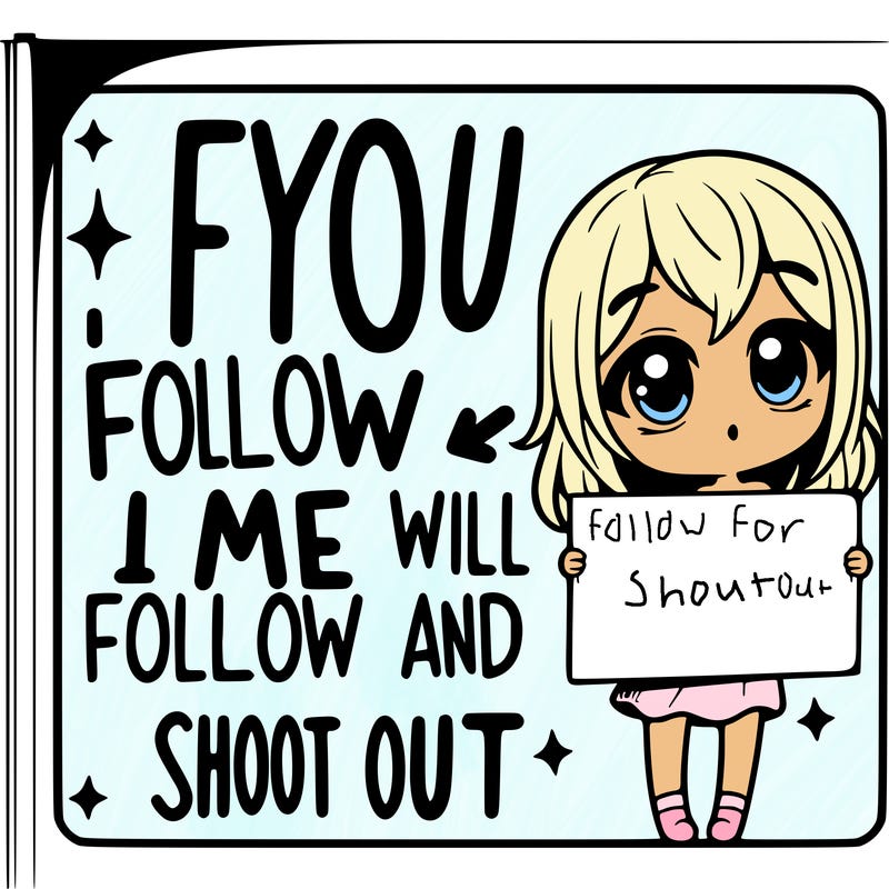 girl holding sign that says if you follow me i will follow you and give a shout out