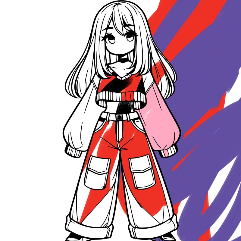 cute girl with straight hair in baggy jeans and a crop top and a sweater