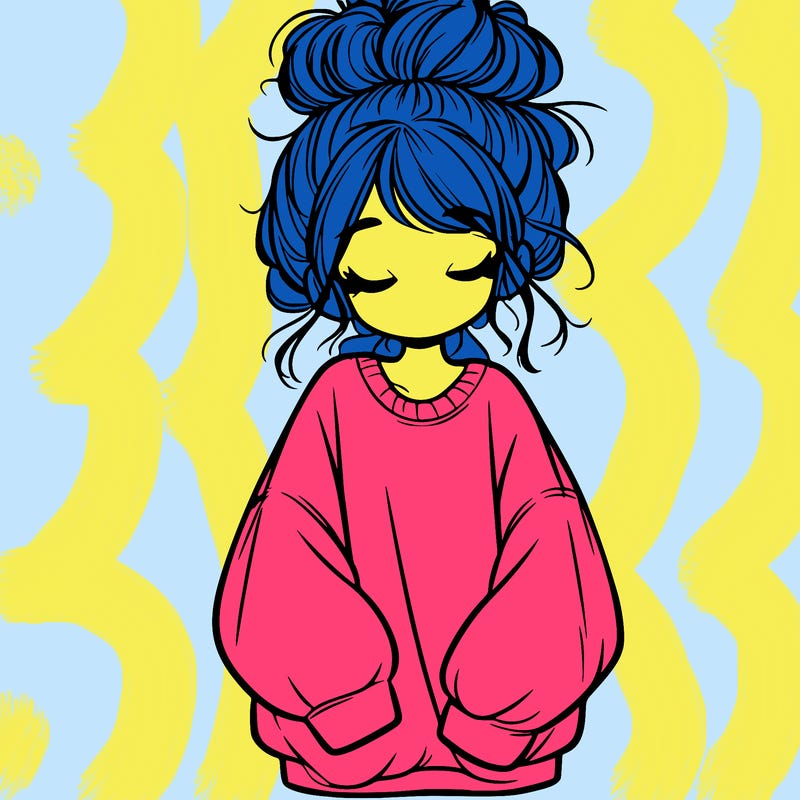 girl with baggy sweatshirt and messy bun