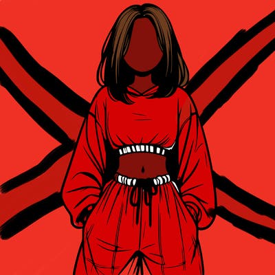 realistic girl faceless with baggy pants and a crop top