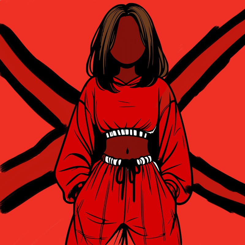 realistic girl faceless with baggy pants and a crop top