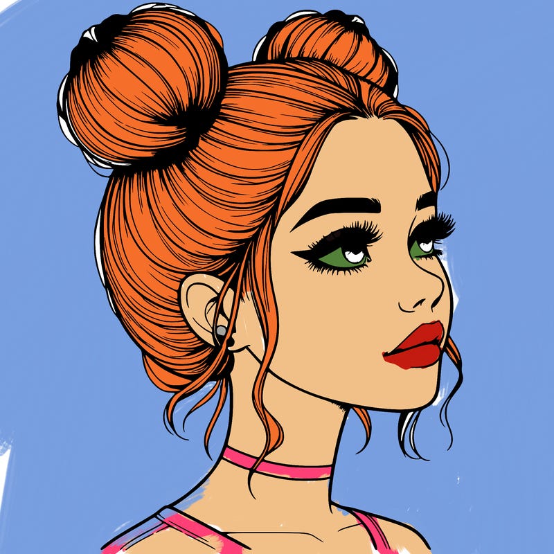 realistic girl with buns on the top of her head