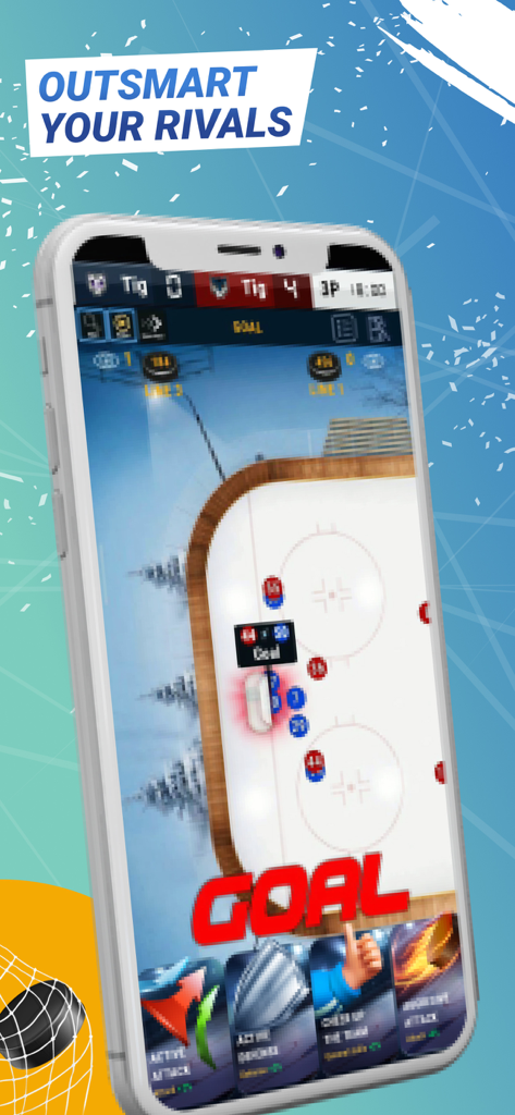 Big6: Hockey Manager NHL Stars - Big6 Hockey Manager gameplay showing a goal scored on a mobile device