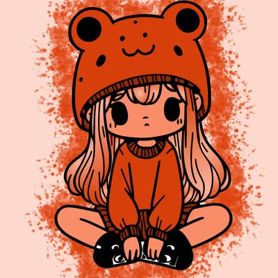 a girl wearing a frog hat and some frog socks