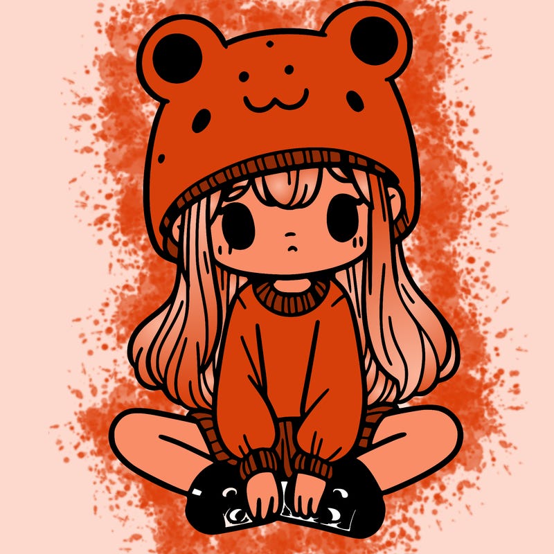 a girl wearing a frog hat and some frog socks