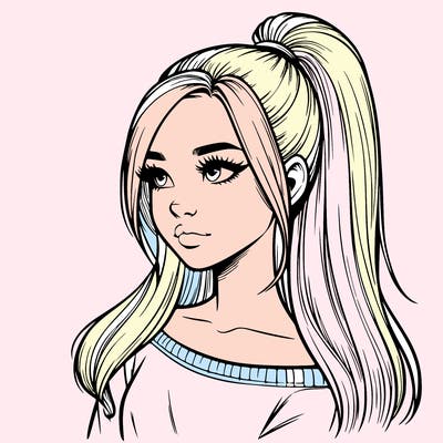 realistic girl with a high ponytail