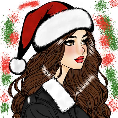 realistic girl in santa hat