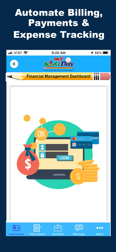 Financial management dashboard for automated childcare billing and payments