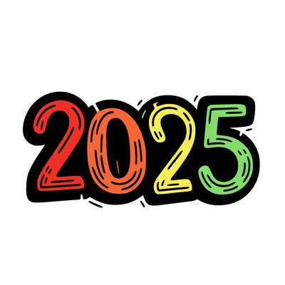 one line scrawled numbers sketch design “2025”