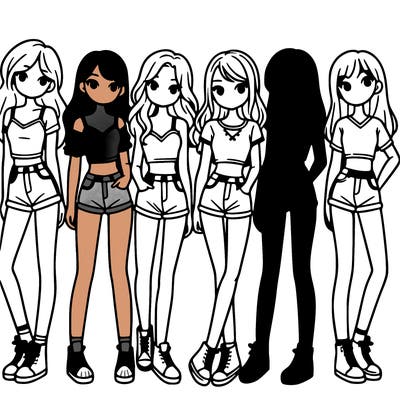 a group of girls wearing crop tops and shorts