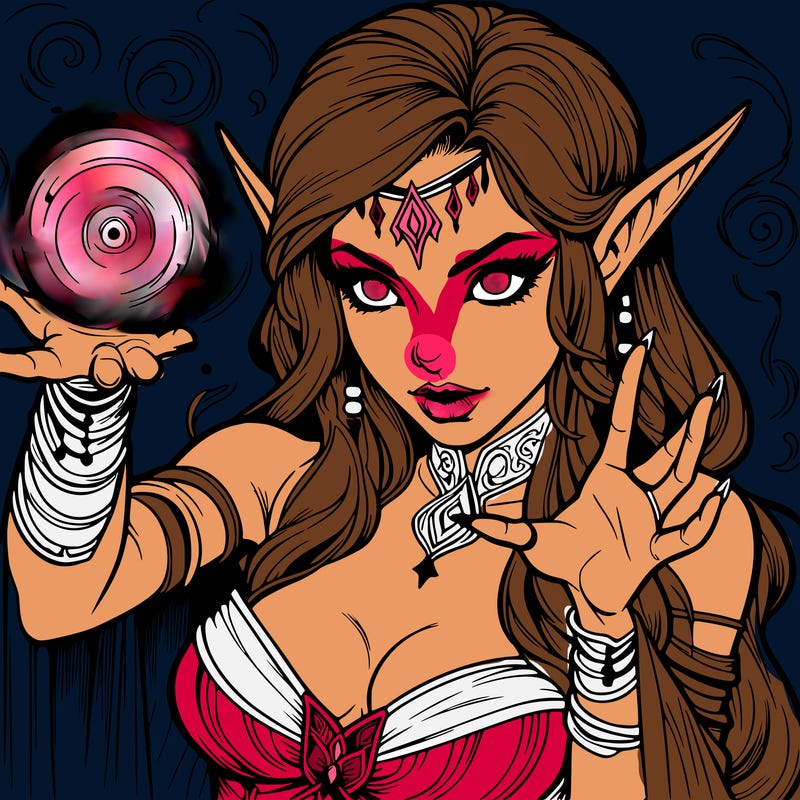 realistic scary beautiful elf sorceress casting spell