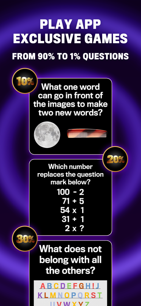 The 1% Club TV Show Quiz Game - Examples of logic and math puzzles from the 1 Percent Club TV show app