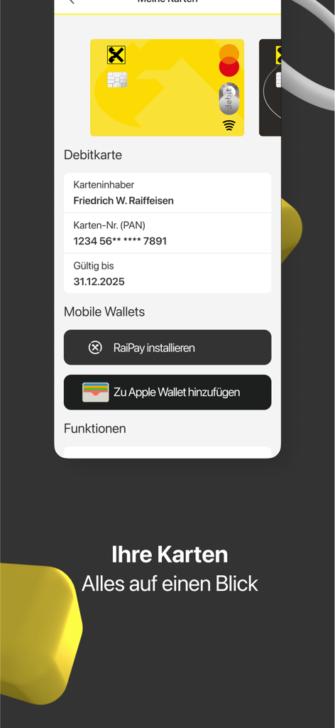 Mein ELBA-App - Mein ELBA-App interface showing debit card management and mobile wallet integration.