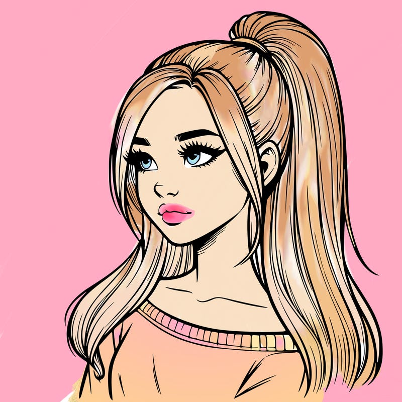 realistic girl with a high ponytail