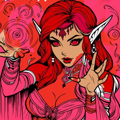 realistic scary beautiful elf sorceress casting spell