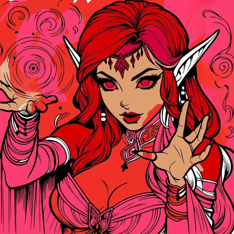 realistic scary beautiful elf sorceress casting spell