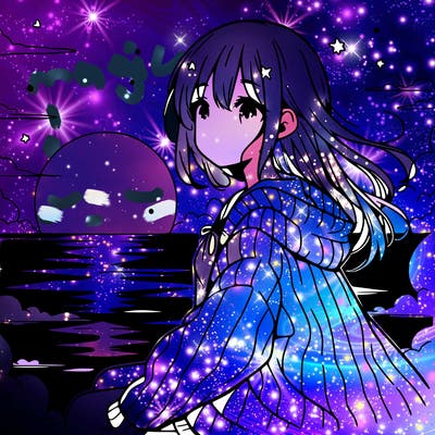 anime girl beside sun set